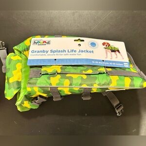 Outward Hound Granby Splash Dog Life Jacket Green Yellow Camo Size Small NWT